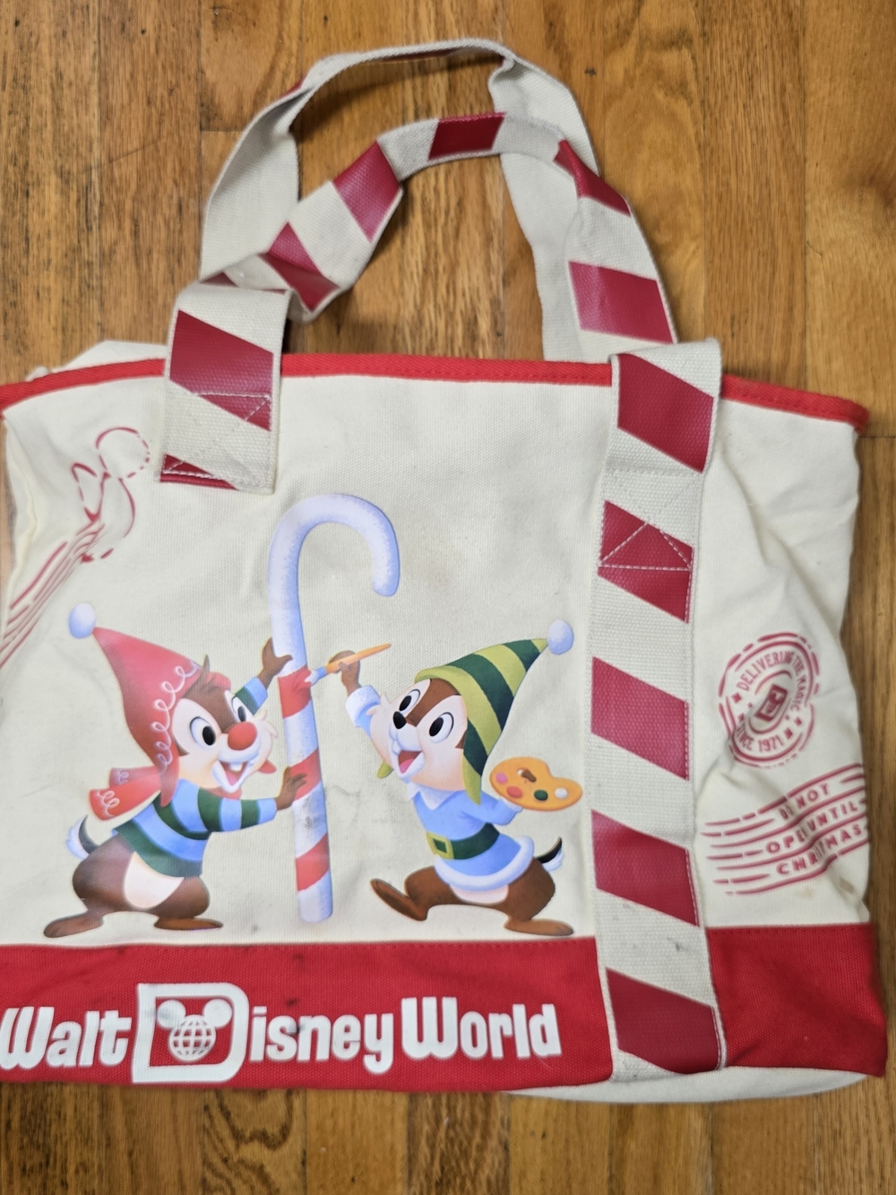 Walt Disney World Chip 'n' Dale Holiday Canvas Tote - Red & Cream